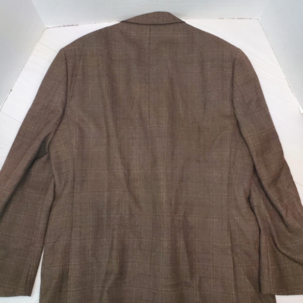 Pronto Uomo Platinum Mens 44R Brown Plaid 100% Wool 2 Button Blazer Ivy League - Picture 12 of 13